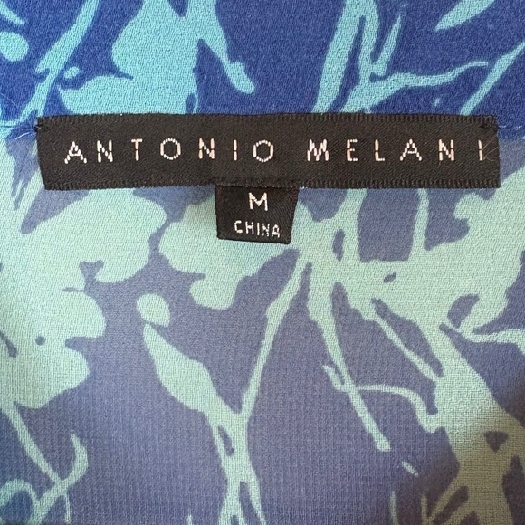 Antonio Melani Blue/Light Blue Sheer Long Sleeve Silver Button Up Blouse; Size M - Picture 7 of 8